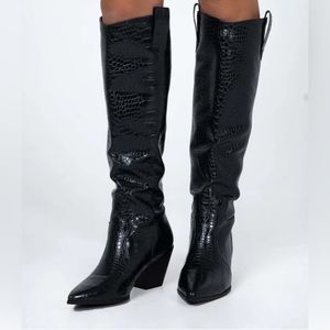 Princess Polly - Black Cowboy Boots - Size 9